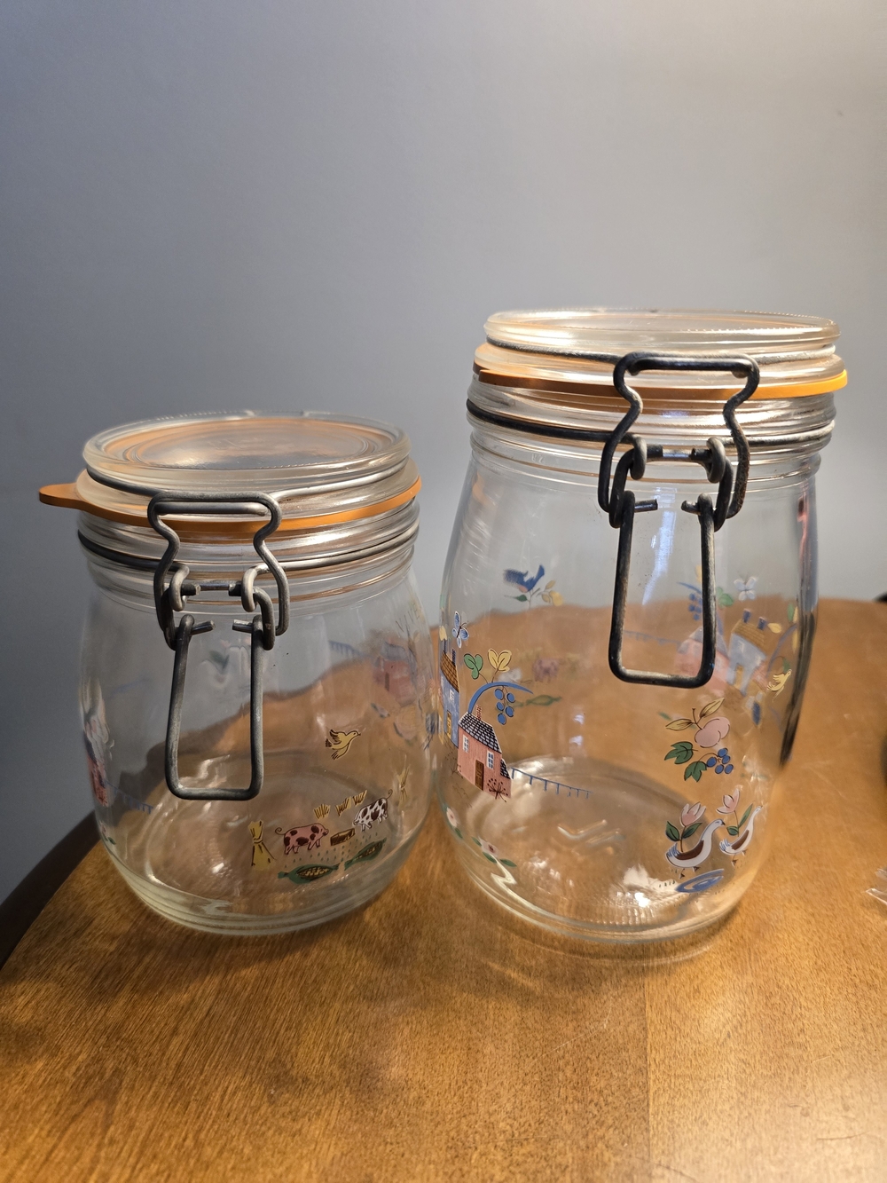 Vintage Arc France Glass Storage Jars With Heartland Pattern